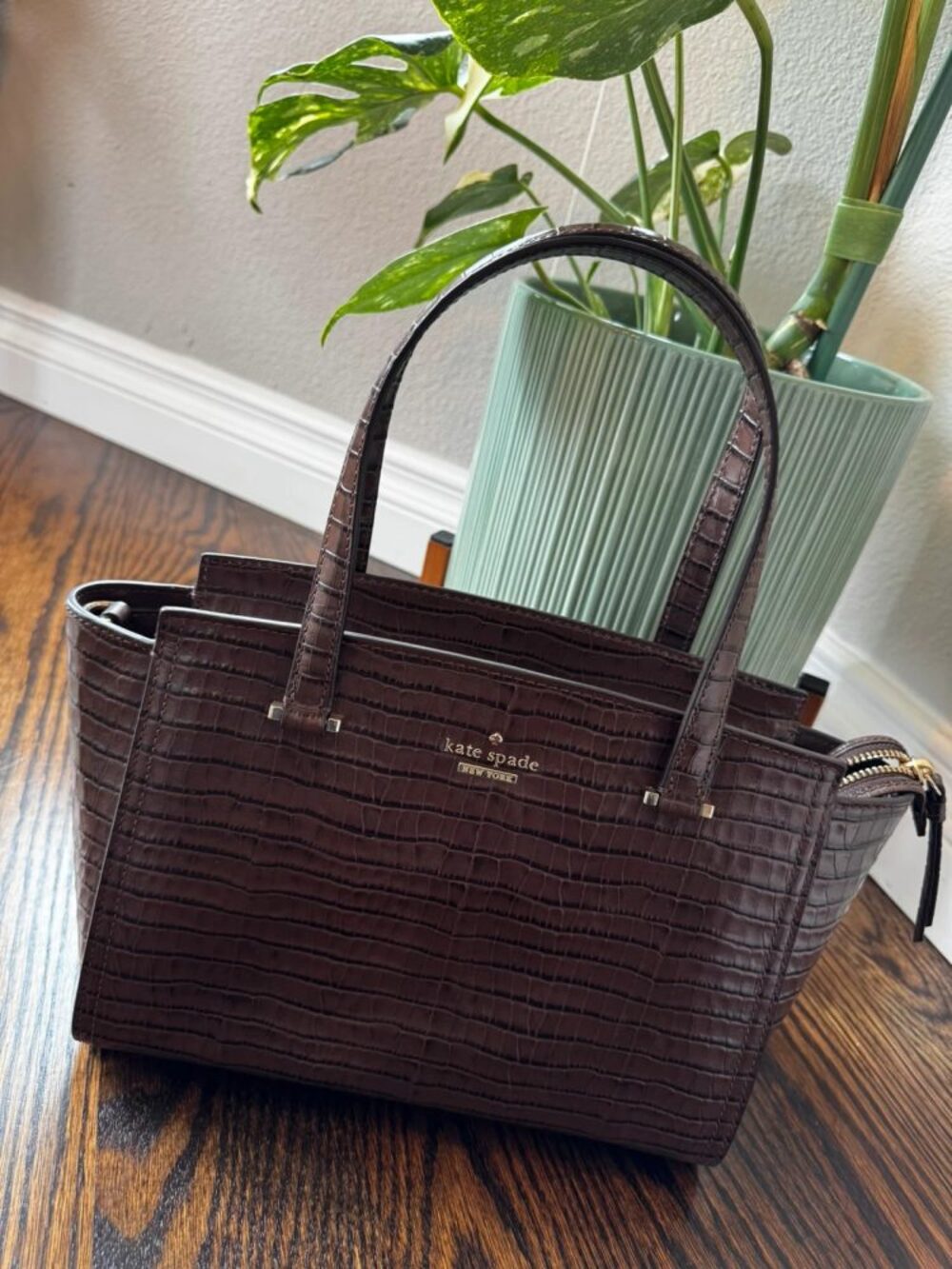 Kate Spade Patterson Drive Exotic Small Geraldine Satchel – Dark Brown Croc Embo